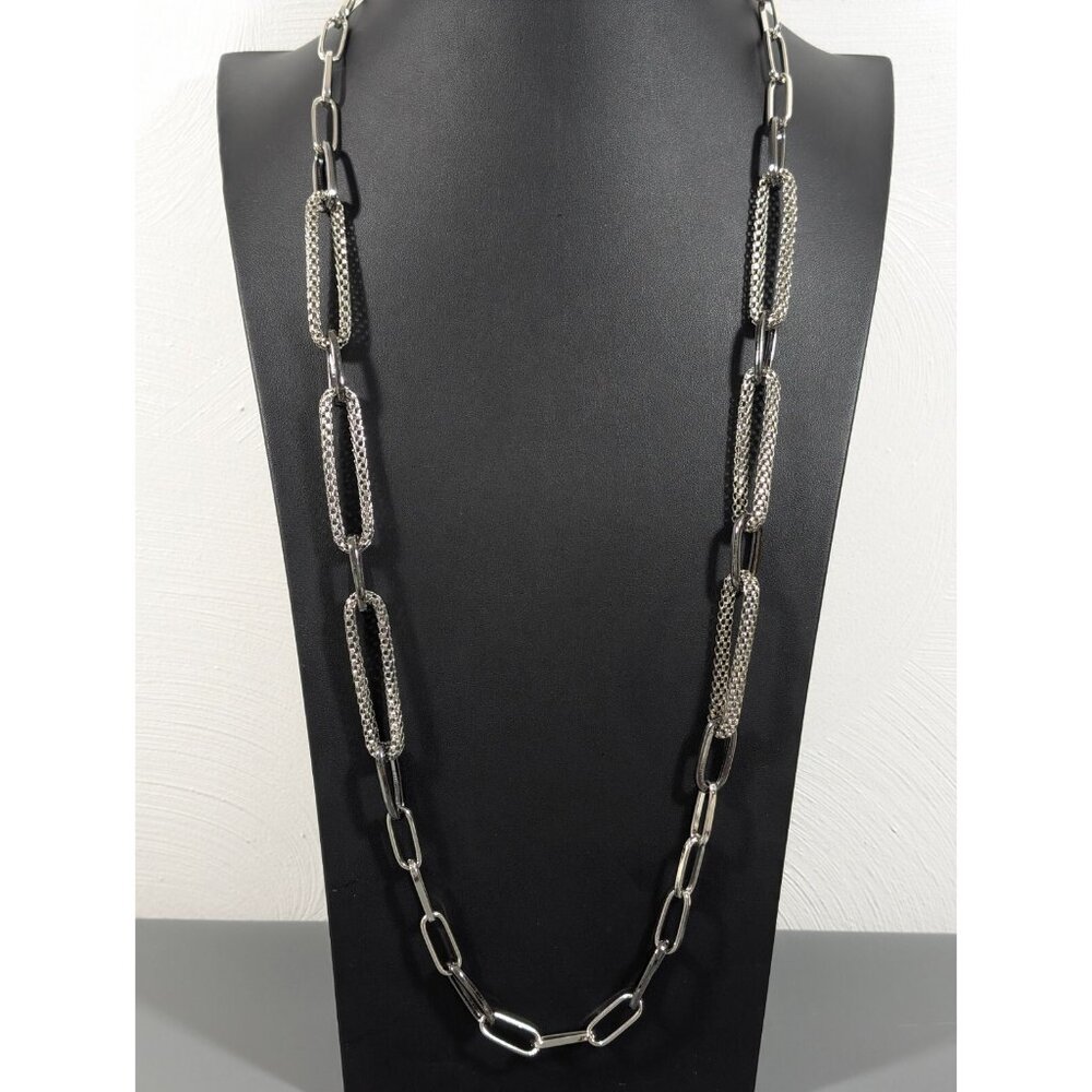 RJ Graziano Gray Silver‎ Tone Oval Chain Link Long Statement Necklace 38 inch